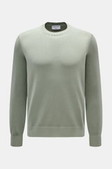 Gran Sasso Rundhalspullover salbei, von vorne fotografiert, Slim Fit Baumwollpullover mit Rundhalsausschnitt, weichem Griff, feinem Strickbild und Rippbündchen.