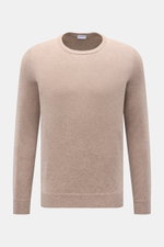 Von vorne fotografierter von Braun Cashmere Rundhalspullover beige meliert, Slim Fit, reiner Cashmere, weicher Griff, feines Strickbild, Rundhalsausschnitt, flexible Rippbündchen.