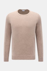 Von vorne fotografierter von Braun Cashmere Rundhalspullover beige meliert, Slim Fit, reiner Cashmere, weicher Griff, feines Strickbild, Rundhalsausschnitt, flexible Rippbündchen.