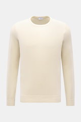 von Braun Cashmere Rundhalspullover creme, Slim Fit, feines Strickbild, weicher Griff, reiner Cashmere, Rundhalsausschnitt, flexible Rippbündchen, frontal fotografiert.