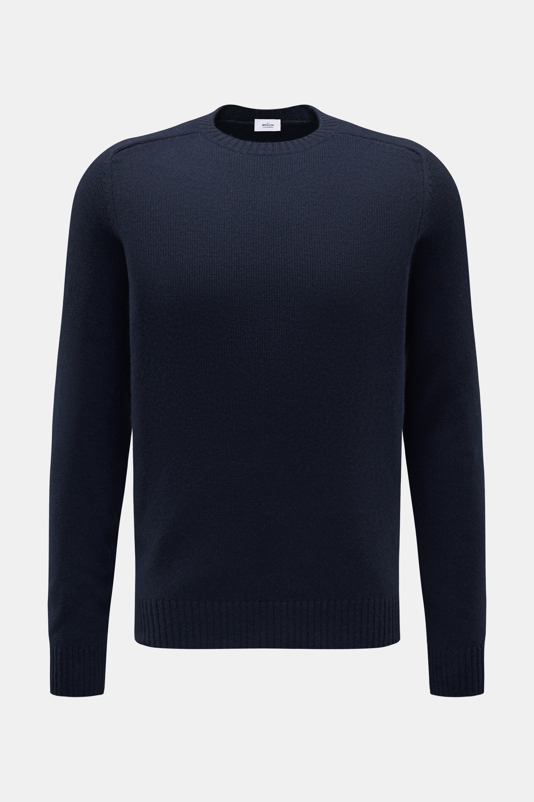 von Braun Cashmere Rundhalspullover navy, fein gestrickt aus reinem Cashmere, Slim Fit, Rundhalsausschnitt, elastische Rippbündchen, Frontansicht