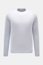 von Braun Cashmere Rundhalspullover hellblau, frontal fotografiert, Slim Fit, reiner Cashmere, softer Griff, mittelfeines Strickbild, Rundhalsausschnitt, elastische Rippbündchen