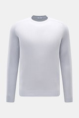 von Braun Cashmere Rundhalspullover hellblau, frontal fotografiert, Slim Fit, reiner Cashmere, softer Griff, mittelfeines Strickbild, Rundhalsausschnitt, elastische Rippbündchen