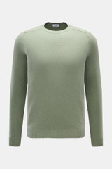 von Braun Cashmere Rundhalspullover salbei, frontal fotografiert, Slim Fit mit Rundhalsausschnitt, reiner Cashmere, weicher Griff, mittelfeines Strickbild, elastische Rippbündchen