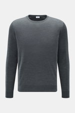 von Braun Merino Rundhalspullover anthrazit meliert, frontale Aufnahme, klassischer Slim Fit, feines Strickbild, reine Merinowolle, weicher Griff, Rundhalsausschnitt, elastische Rippbündchen, edler Feinstrick für Übergangszeit
