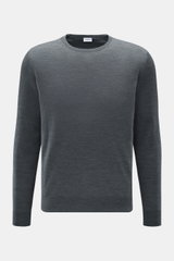 von Braun Merino Rundhalspullover anthrazit meliert, frontale Aufnahme, klassischer Slim Fit, feines Strickbild, reine Merinowolle, weicher Griff, Rundhalsausschnitt, elastische Rippbündchen, edler Feinstrick für Übergangszeit