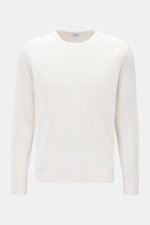 von Braun Merino Rundhalspullover creme, frontal fotografiert, edler Feinstrick aus reiner Merinowolle, Slim Fit, weicher Griff, feines Strickbild, Rundhalsausschnitt, elastische Rippbündchen, klassisches Basic für Übergangszeit.