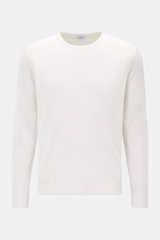 von Braun Merino Rundhalspullover creme, frontal fotografiert, edler Feinstrick aus reiner Merinowolle, Slim Fit, weicher Griff, feines Strickbild, Rundhalsausschnitt, elastische Rippbündchen, klassisches Basic für Übergangszeit.