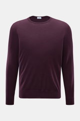 von Braun Merino Rundhalspullover bordeaux, Slim Fit, reiner Merinowolle, feines Strickbild, Rundhalsausschnitt, elastische Rippbündchen, frontal fotografiert