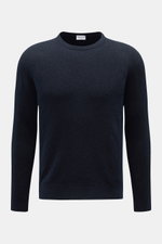 Front view of the 04651/ A trip in a bag Rundhalspullover 'Knit Terry Crew' navy with fine bouclé texture, slim fit, round neckline, flexible rib cuffs, made of cotton and microfiber blend with a lightly textured feel. Markante Frottee-Optik: Der feine Bo