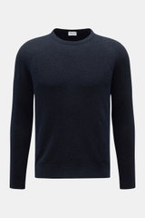 Front view of the 04651/ A trip in a bag Rundhalspullover 'Knit Terry Crew' navy with fine bouclé texture, slim fit, round neckline, flexible rib cuffs, made of cotton and microfiber blend with a lightly textured feel. Markante Frottee-Optik: Der feine Bo