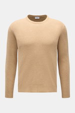 Front view of 04651/ A trip in a bag Rundhalspullover 'Knit Terry Crew' beige with slim fit, round neckline, flexible rib cuffs, fine bouclé terry knit in cotton and microfiber blend, and a slightly textured feel. Markante Frottee-Optik: Der feine Bouclé-