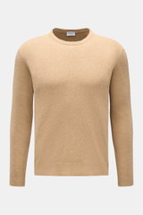 Front view of 04651/ A trip in a bag Rundhalspullover 'Knit Terry Crew' beige with slim fit, round neckline, flexible rib cuffs, fine bouclé terry knit in cotton and microfiber blend, and a slightly textured feel. Markante Frottee-Optik: Der feine Bouclé-
