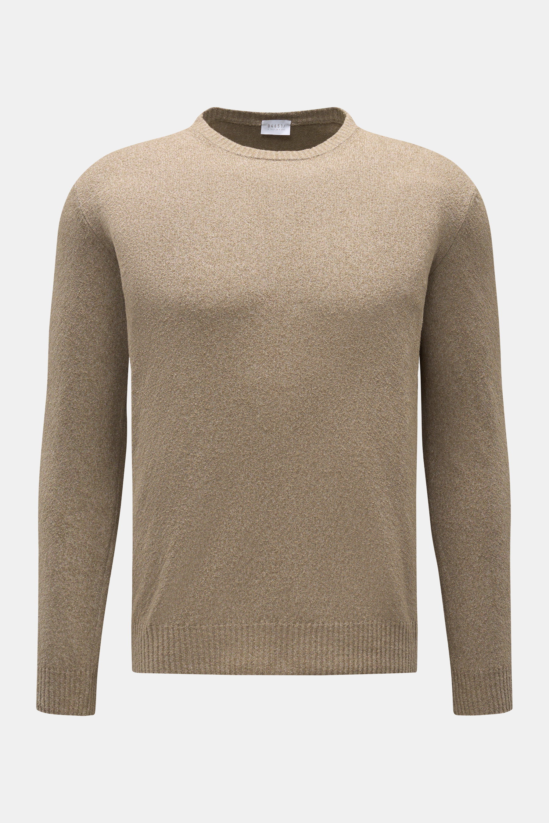 04651/ A trip in a bag Rundhalspullover 'Knit Terry Crew' taupe in Slim Fit, feiner Bouclé-Struktur, Rundhalsausschnitt, flexible Rippbündchen, Baumwolle-Microfaser, Frontansicht