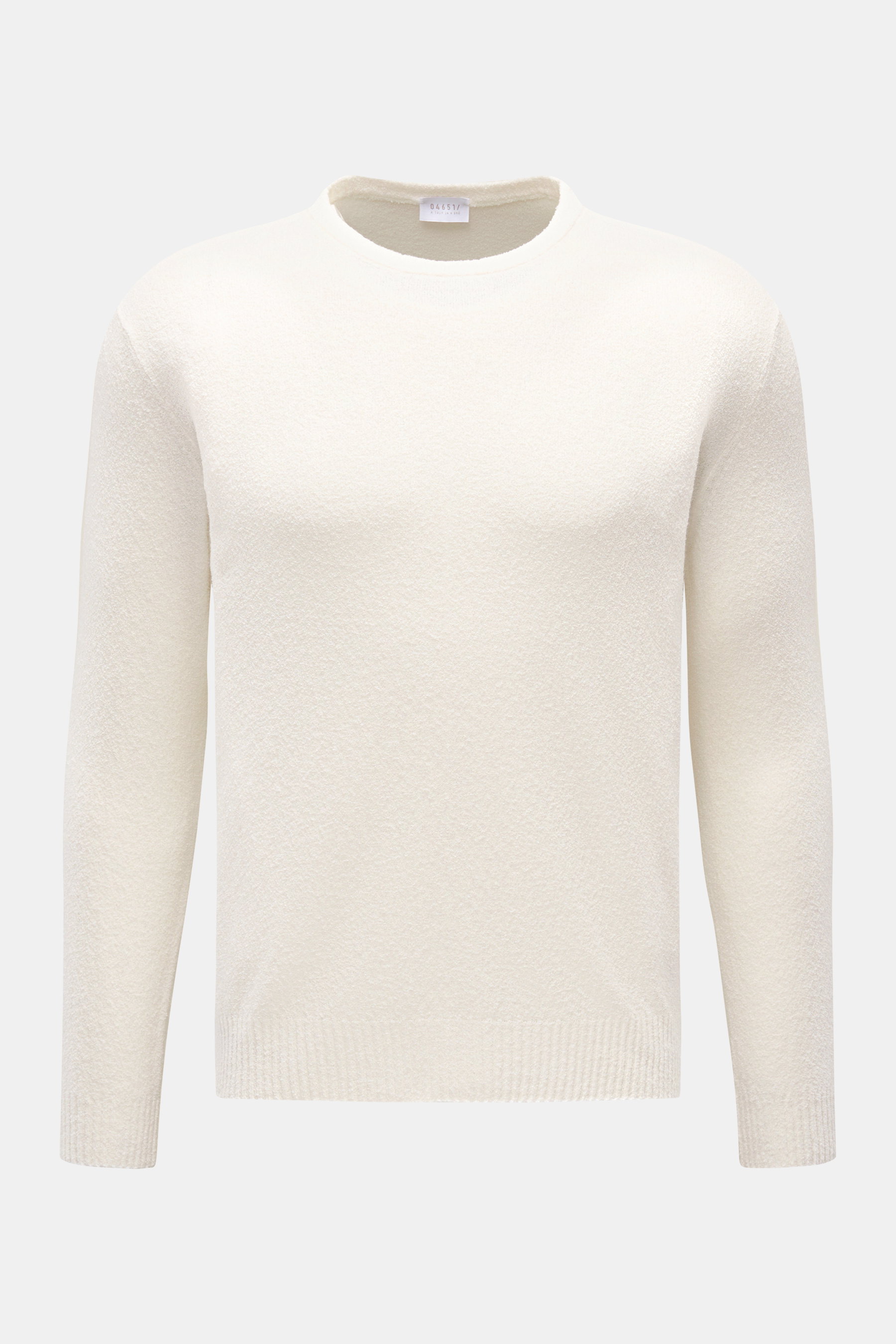 04651/ A trip in a bag Rundhalspullover 'Knit Terry Crew' offwhite in Slim Fit, vorne frontal, feine Bouclé-Struktur, Rundhalsausschnitt, flexible Rippbündchen, Baumwolle-Microfaser-Mix.