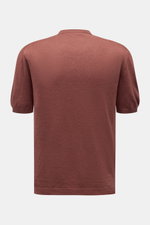 Rückansicht des 04651/ A trip in a bag Feinstrick-Kurzarmpullover 'Pocket Tee' rostbraun, Leinen-Baumwoll-Mix, Slim Fit, Rundhalsausschnitt.