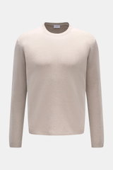 Front view of the 04651/ A trip in a bag Rundhalspullover 'Knit Terry Crew' hellgrau, a slim fit light gray crew neck sweater with a fine boucle texture and flexible ribbed cuffs, made from a cotton and microfiber blend with a slightly grainy feel. Markan