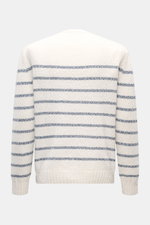 Rückansicht des 04651/ A trip in a bag Rundhalspullover 'Mouline Striped' offwhite/navy gestreift aus Baumwolle mit grobem Strick und Rippbündchen.