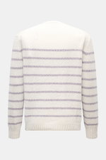 Rückansicht des 04651/ A trip in a bag Rundhalspullover 'Mouline Striped' offwhite/lavender gestreift mit grobem Strick, Baumwolle, Oversized Fit, Rippbündchen.