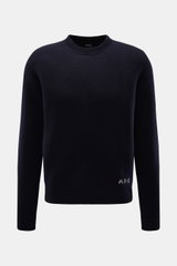 A.P.C. Rundhalspullover 'Edmond' navy aus reiner Wolle, Regular Fit, mit Rundhalsausschnitt, Rippbündchen, von vorne fotografiert.
