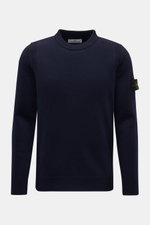 Front view of Stone Island Crew Neck Sweater 'Lambswool' navy, a slim fit casual sweater with ribbed cuffs and compass badge on the sleeve.

Description: <p>Stylish essential for the cold season: This casual sweater by STONE ISLAND made of a warm wool ble