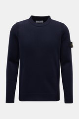 Front view of Stone Island Crew Neck Sweater 'Lambswool' navy, a slim fit casual sweater with ribbed cuffs and compass badge on the sleeve.

Description: <p>Stylish essential for the cold season: This casual sweater by STONE ISLAND made of a warm wool ble