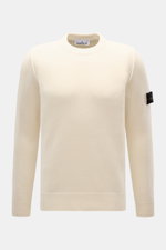 Front view of Stone Island Crew Neck Sweater 'Lambswool' creme, a slim fit casual wool blend sweater with ribbed cuffs and compass badge.

Description: <p>Stylish essential for the cold season: This casual sweater by STONE ISLAND made of a warm wool blend