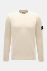 Front view of Stone Island Crew Neck Sweater 'Lambswool' creme, a slim fit casual wool blend sweater with ribbed cuffs and compass badge.

Description: <p>Stylish essential for the cold season: This casual sweater by STONE ISLAND made of a warm wool blend