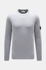 Front view of Stone Island Crew Neck Sweater 'Lambswool' smoky blue, medium-fine knit with ribbed cuffs and compass badge.

<p>Stylish essential for the cold season: This casual sweater by STONE ISLAND made of a warm wool blend impresses with distinctive 