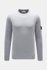 Front view of Stone Island Crew Neck Sweater 'Lambswool' smoky blue, medium-fine knit with ribbed cuffs and compass badge.

<p>Stylish essential for the cold season: This casual sweater by STONE ISLAND made of a warm wool blend impresses with distinctive 