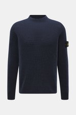Stone Island Wende-Rundhalspullover "Vanise" navy/graublau, frontal aus mittlerer Nähe, Cashmere-Wolle, Slim Fit, Raglan-Ärmel, Kompass-Badge.