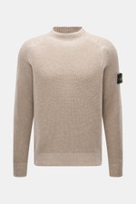 Stone Island Wende-Rundhalspullover 'Vanise' beige/sand, Slim Fit, mittelfeiner Brioche-Strick aus Cashmere mit Wolle, Raglan-Ärmel, Frontansicht.