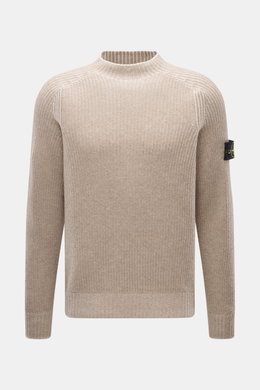 Stone Island Wende-Rundhalspullover 'Vanise' beige/sand, Slim Fit, mittelfeiner Brioche-Strick aus Cashmere mit Wolle, Raglan-Ärmel, Frontansicht.
