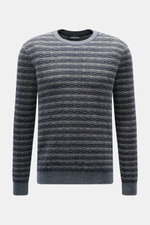 Alt tag (125 characters max): Front view of Emporio Armani Crew Neck Sweater Navy/Grey Patterned with retro knitting, slim fit, ribbed cuffs, and crew neckline.

Additional description:  
<p>Cool essential by EMPORIO ARMANI: With its retro pattern, this c