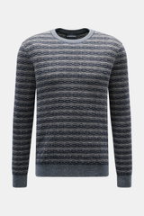 Alt tag (125 characters max): Front view of Emporio Armani Crew Neck Sweater Navy/Grey Patterned with retro knitting, slim fit, ribbed cuffs, and crew neckline.

Additional description:  
<p>Cool essential by EMPORIO ARMANI: With its retro pattern, this c