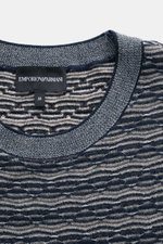 Alt tag (125 characters): Close-up front view of Emporio Armani Crew Neck Sweater Navy/Grey Patterned with retro knit and logo tag on crew neckline.

Description:  
<p>Cool essential by EMPORIO ARMANI: With its retro pattern, this crew neck sweater made o