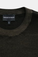 Alt tag (124 characters): Close-up front view of Emporio Armani Crew Neck Sweater Grey Brown with fine knit crew neckline and label.

Description:  
<p>Versatile companion: The lightweight crew neck sweater made of pure new wool from EMPORIO ARMANI impres