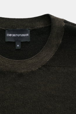 Alt tag (124 characters): Close-up front view of Emporio Armani Crew Neck Sweater Grey Brown with fine knit crew neckline and label.

Description:  
<p>Versatile companion: The lightweight crew neck sweater made of pure new wool from EMPORIO ARMANI impres
