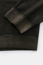 Close-up top view of Emporio Armani Crew Neck Sweater Grey Brown sleeve and hem in fine knit with ribbed cuffs and stitching.

Description:  
<p>Versatile companion: The lightweight crew neck sweater made of pure new wool from EMPORIO ARMANI impresses wit