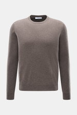 Malo Cashmere Rundhalspullover graubraun meliert, Frontansicht, feines Strickbild, Rundhalsausschnitt, Rippbündchen, Regular Fit, weich, reiner Cashmere