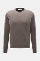 Malo Cashmere Rundhalspullover graubraun meliert, Frontansicht, feines Strickbild, Rundhalsausschnitt, Rippbündchen, Regular Fit, weich, reiner Cashmere