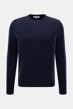 Malo Cashmere Rundhalspullover navy, frontal fotografiert, Slim Fit, reiner Cashmere, weicher Griff, mittelfeines Strickbild, Rundhalsausschnitt, breite Rippbündchen.