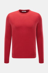 Malo Cashmere Rundhalspullover rot, frontal fotografiert, Slim Fit, reiner Cashmere, weicher Griff, mittelfeines Strickbild, Rundhalsausschnitt, breite Rippbündchen.