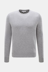 Malo Cashmere Rundhalspullover grau meliert, frontale Ansicht, Slim Fit, reiner Cashmere, weicher Griff, mittelfeines Strickbild, Rundhalsausschnitt, Rippbündchen.