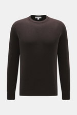 Malo Cashmere Rundhalspullover dunkelbraun, Slim Fit, mittelfeines Strickbild, weicher Griff, Rundhalsausschnitt, Rippbündchen, frontal fotografiert.