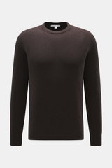 Malo Cashmere Rundhalspullover dunkelbraun, Slim Fit, mittelfeines Strickbild, weicher Griff, Rundhalsausschnitt, Rippbündchen, frontal fotografiert.