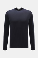 Malo Feinstrick Rundhalspullover navy, Frontperspektive, reine Schurwolle, weicher Griff, leichte Qualität, feines Strickbild, Regular Fit, Rundhals, Rippbündchen, Made in Italy.