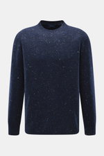 Drumohr Rundhalspullover navy meliert, Frontansicht, Slim Fit, mittelfeines Strickbild, Rundhalsausschnitt, weich, aus Schurwolle, Cashmere, Microfaser.