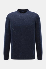 Drumohr Rundhalspullover navy meliert, Frontansicht, Slim Fit, mittelfeines Strickbild, Rundhalsausschnitt, weich, aus Schurwolle, Cashmere, Microfaser.
