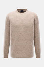 Drumohr Rundhalspullover beige meliert, Slim Fit, mittelfeines Strickbild, Rundhalsausschnitt, flexible Rippbündchen, frontal aufgenommen, Luxus aus Schurwolle, Cashmere, Microfaser.